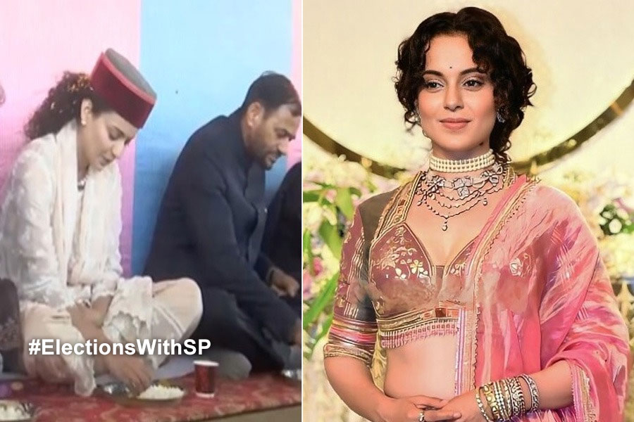 Kangana Ranaut sitting on the floor and having meals with party workers in Mandi goes viral