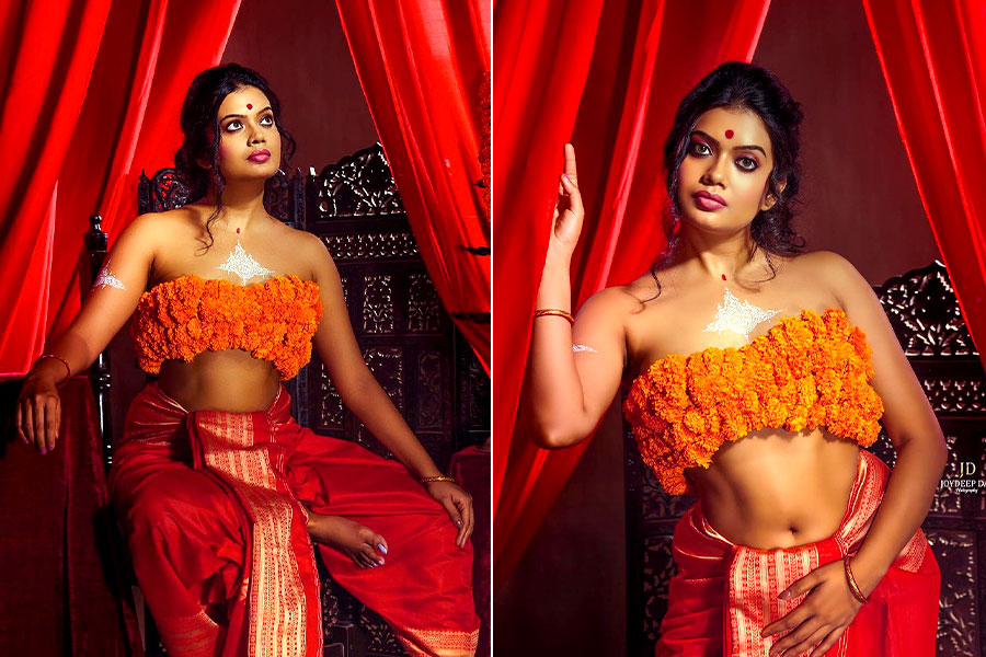গাঁদার মালায় ঢাকা স্তনযুগল, ছোটপর্দার অর্কজার সাজে নিবিড় প্রেমের বার্তা