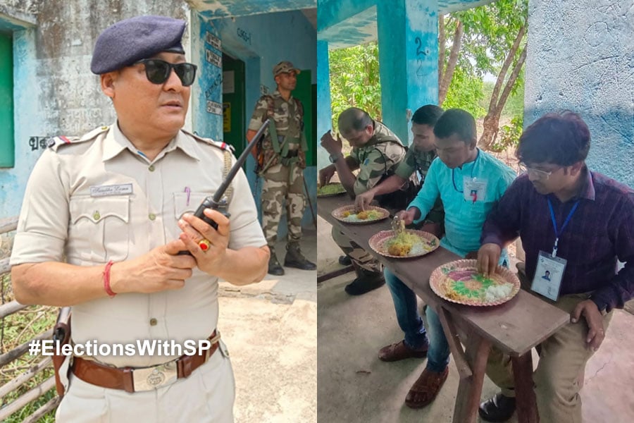 2024 Lok Sabha Election: Central force and polling officers have lunch together at no shadow zone in Ayodhya hill top after poll