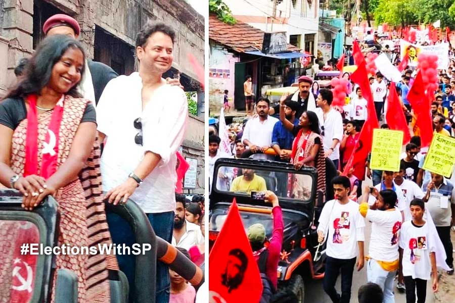 Rahul Arunoday Banerjee campaigns for cpim candidate Dipsita Dhar