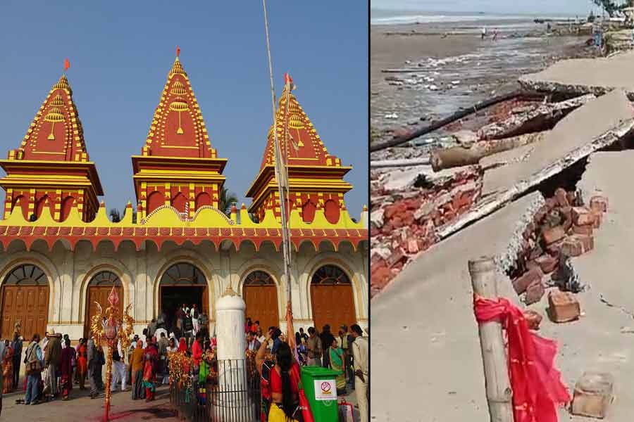 সমুদ্র গিলে খেল ১০ ফুট রাস্তা, কপিলমুনির মন্দিরের অদূরে ধসে আতঙ্ক