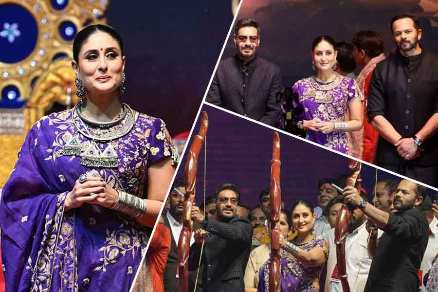 দশেরায় ছবির প্রচার, রাবণ দহনের অনুষ্ঠানে ‘সিংহম’ অজয়, সঙ্গী করিনা-রোহিত