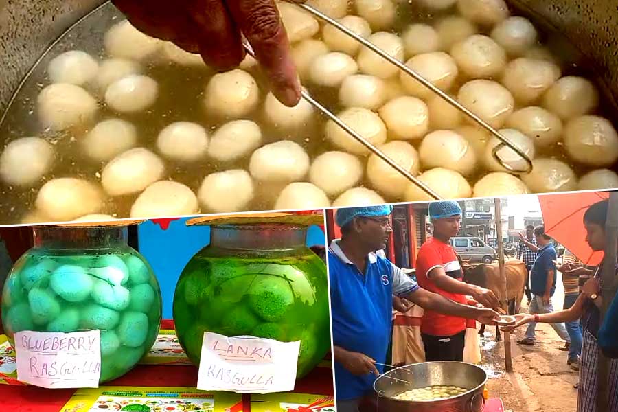 রসে মজে রসগোল্লা দিবস উদযাপন বাংলায়, লাল, হলুদ, সবুজ রংয়ের রসগোল্লা বিলি