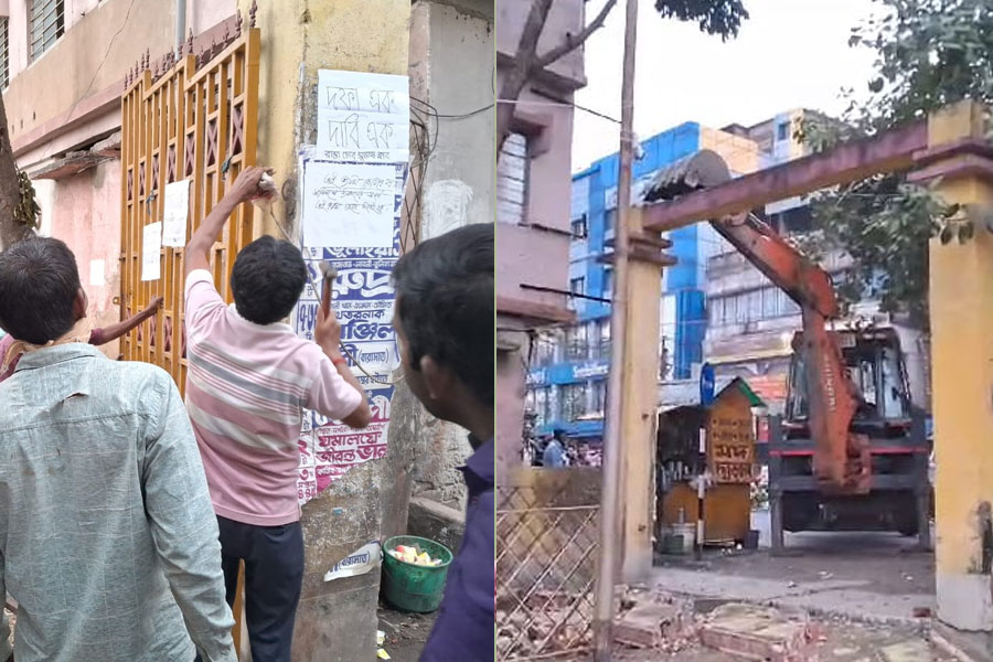 বারাসতে বুলডোজার! ক্লাবের গেট ভেঙে রাস্তা দখলমুক্ত করল পুরসভা