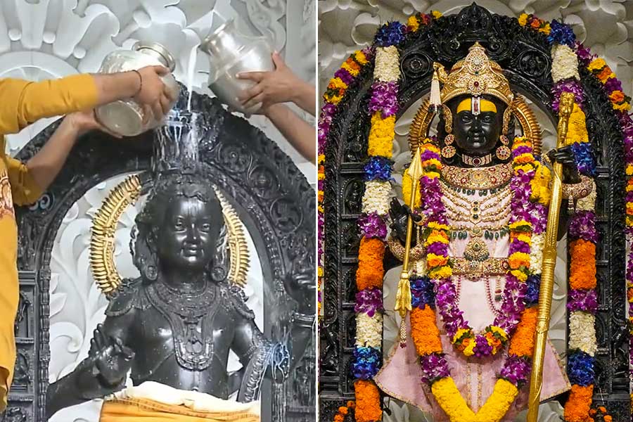 রামলালার প্রাণপ্রতিষ্ঠার বর্ষপূর্তিতে মহাঅভিষেক, উৎসবমুখর অযোধ্যায় সাষ্টাঙ্গে প্রণাম যোগীর, রইল ছবি
