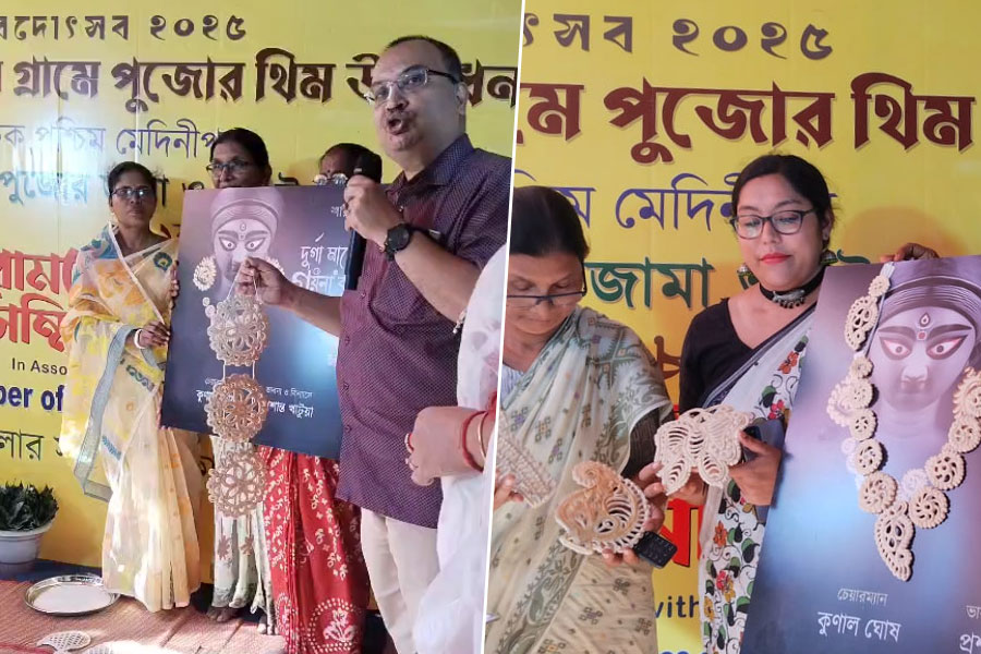 গ্রামের তৈরি ‘গয়নাবড়ি’ই দুর্গার অলঙ্কার, রামমোহন সম্মিলনীর থিম উদ্বোধন কুণালের