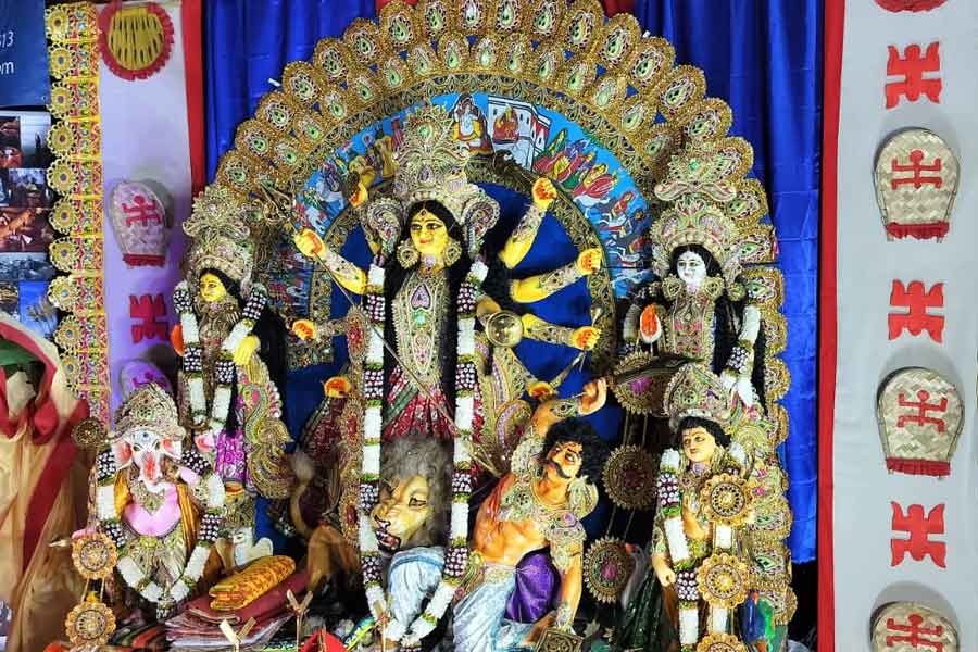 Probashe Durga Puja: Durga Puja preparation in East Croydon