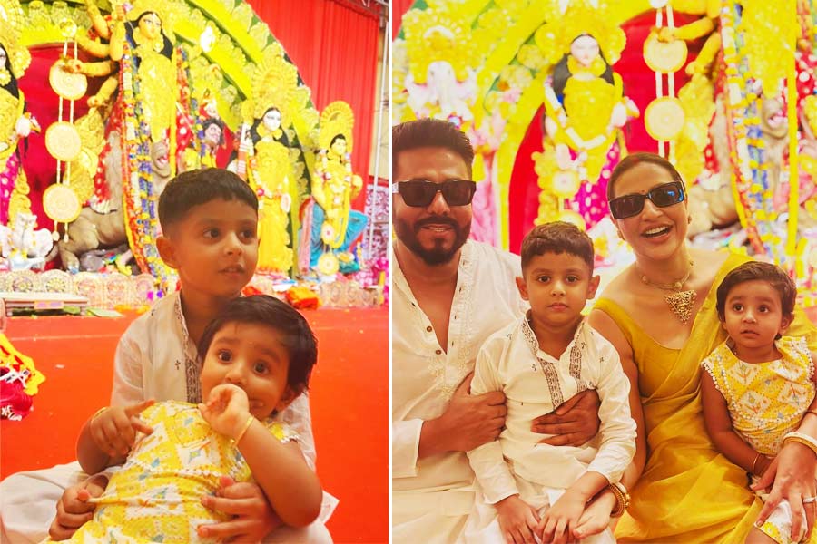 ‘বলো দুগ্গা মাইকি’ বলে ঠাকুর দেখতে বেরল ইউভান-ইয়ালিনী, পুজোর সাজপোশাকে ‘রাজযোটক’ রাজ-শুভশ্রী