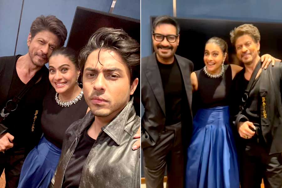 ঝগড়া ভুলে দু’ দশক বাদে একফ্রেমে অজয়-শাহরুখ, স্বামী আর প্রিয় বন্ধুকে প্রকাশ্যেই ‘বিদ্রুপ’ কাজলের
