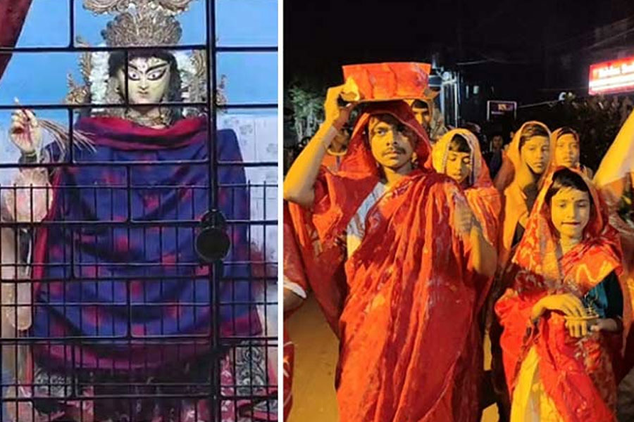 নারী বেশে জল সাজতে যান পুরুষরা! ব্যতিক্রমী রীতি কৃষ্ণনগরের এই জগদ্ধাত্রী বন্দনায়