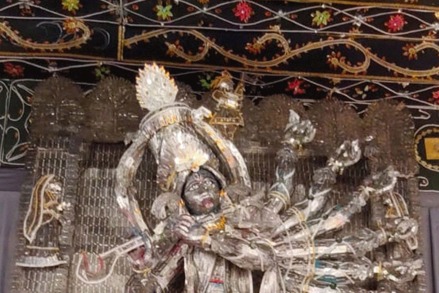 এক লক্ষ নতুন ব্লেডে তৈরি কালীপ্রতিমা, নদিয়ার এই ক্লাবে এবারের ভাবনা ‘কোমল গান্ধার’