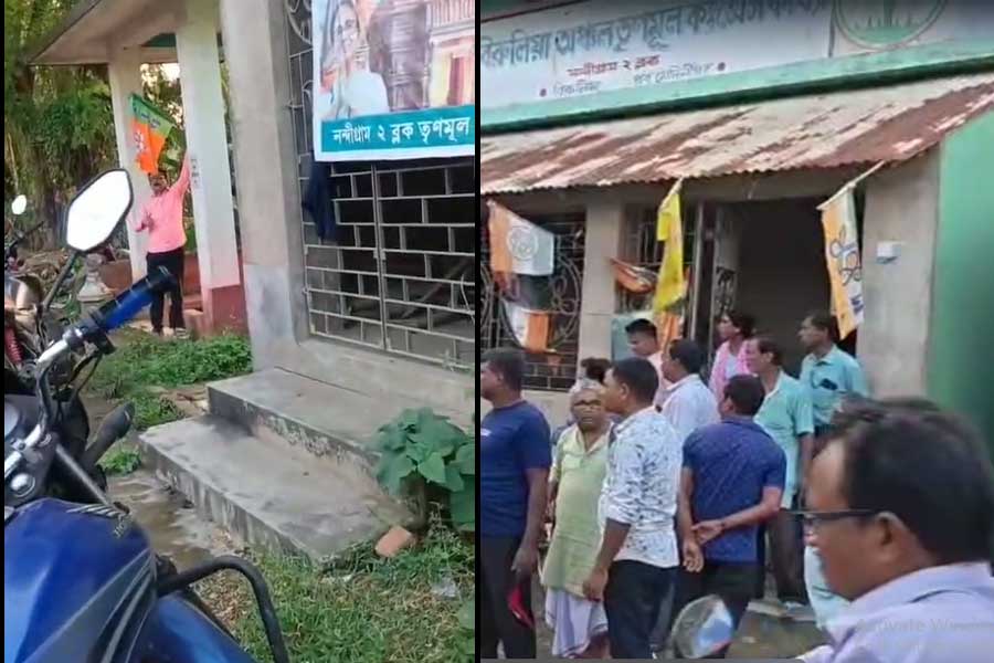 তৃণমূল কার্যালয়ে বিজেপির পতাকা লাগানোর অভিযোগ! নন্দীগ্রামে ধুন্ধুমার