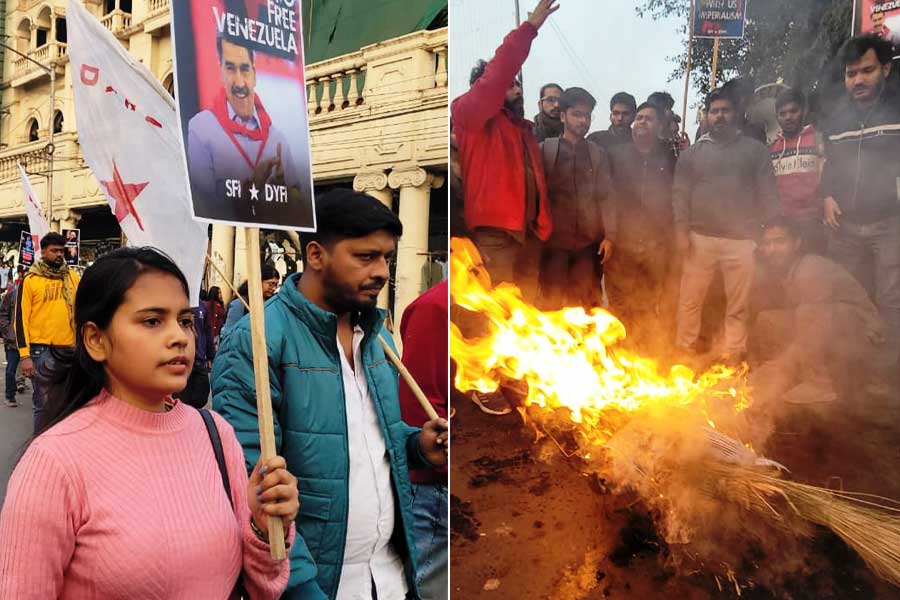 ভেনেজুয়েলায় মার্কিন হামলার প্রতিবাদ, প্ল্যাকার্ড হাতে তিলোত্তমার রাস্তায় SFI-DYFI
