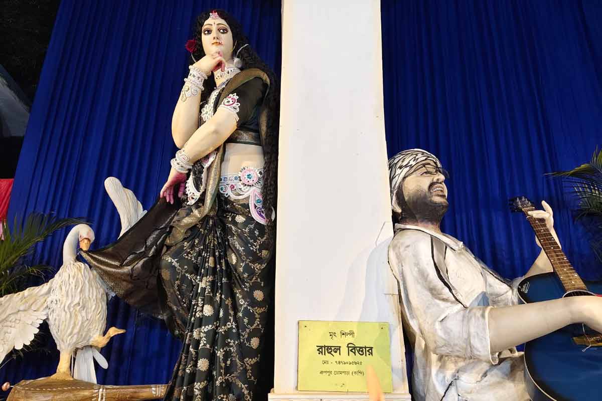 Arijit Singh's statue places beside Saraswati deity in Murshidabad