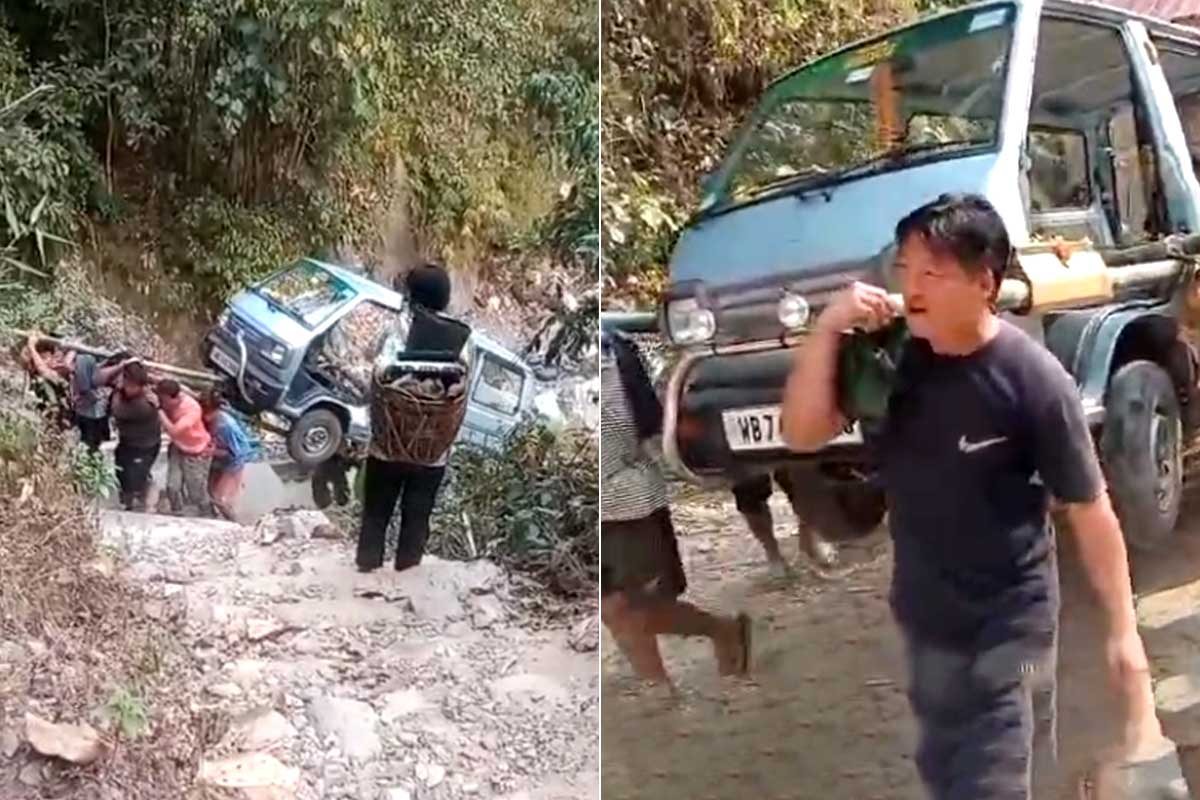 নেই রাস্তা, কাঁধে চেপেই ২৮০০ ফুট উঁচুতে বক্সার গ্রামে প্রথম এল শখপূরণের ‘বারোয়ারি গাড়ি’!