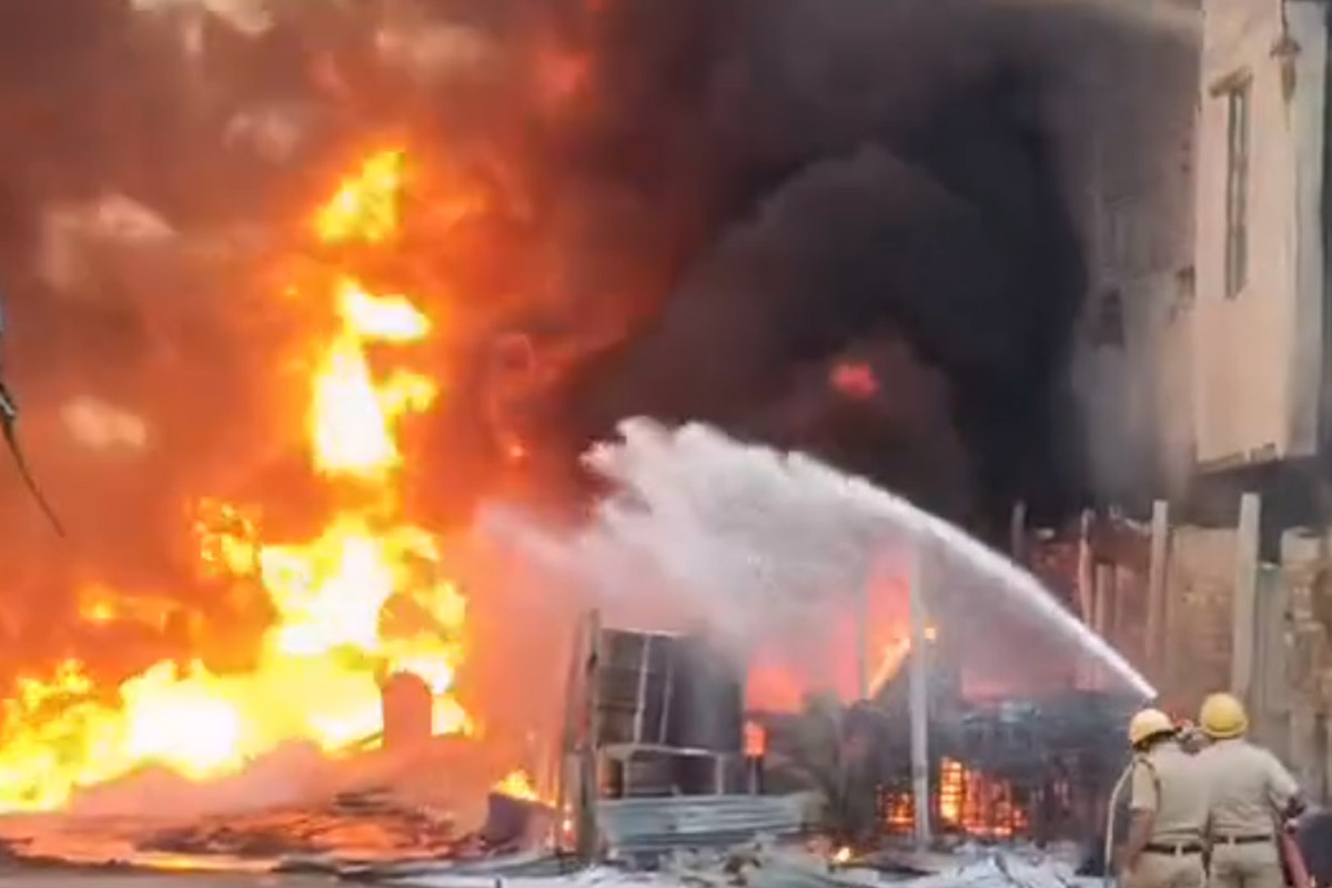 Devastating fire breaks out at oil godown at Nandakumar