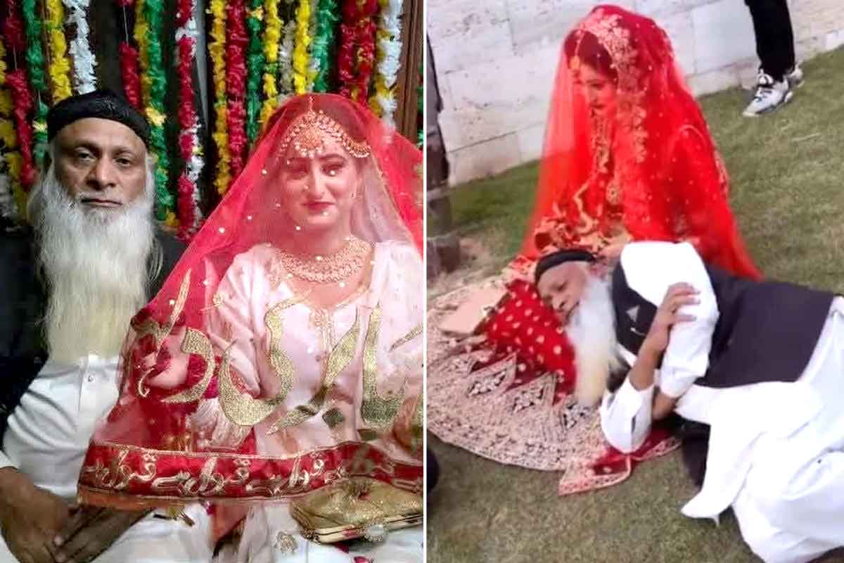 ২২-এর বধূর কোলে মাথা রেখে ফটোশুট সত্তরের পাত্রর, পাক বিয়ের ভিডিও দেখে হেসে খুন নেটপাড়া