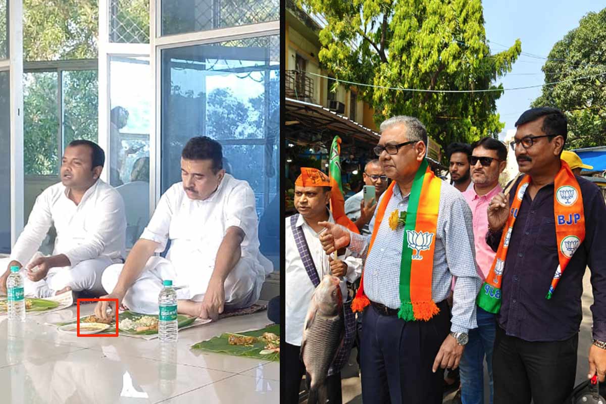 বিজেপির মৎস্যপ্রীতি! মাছভাতে মধ্যাহ্নভোজ শুভেন্দুর, মাছ হাতে প্রচারে বিধাননগরের প্রার্থী