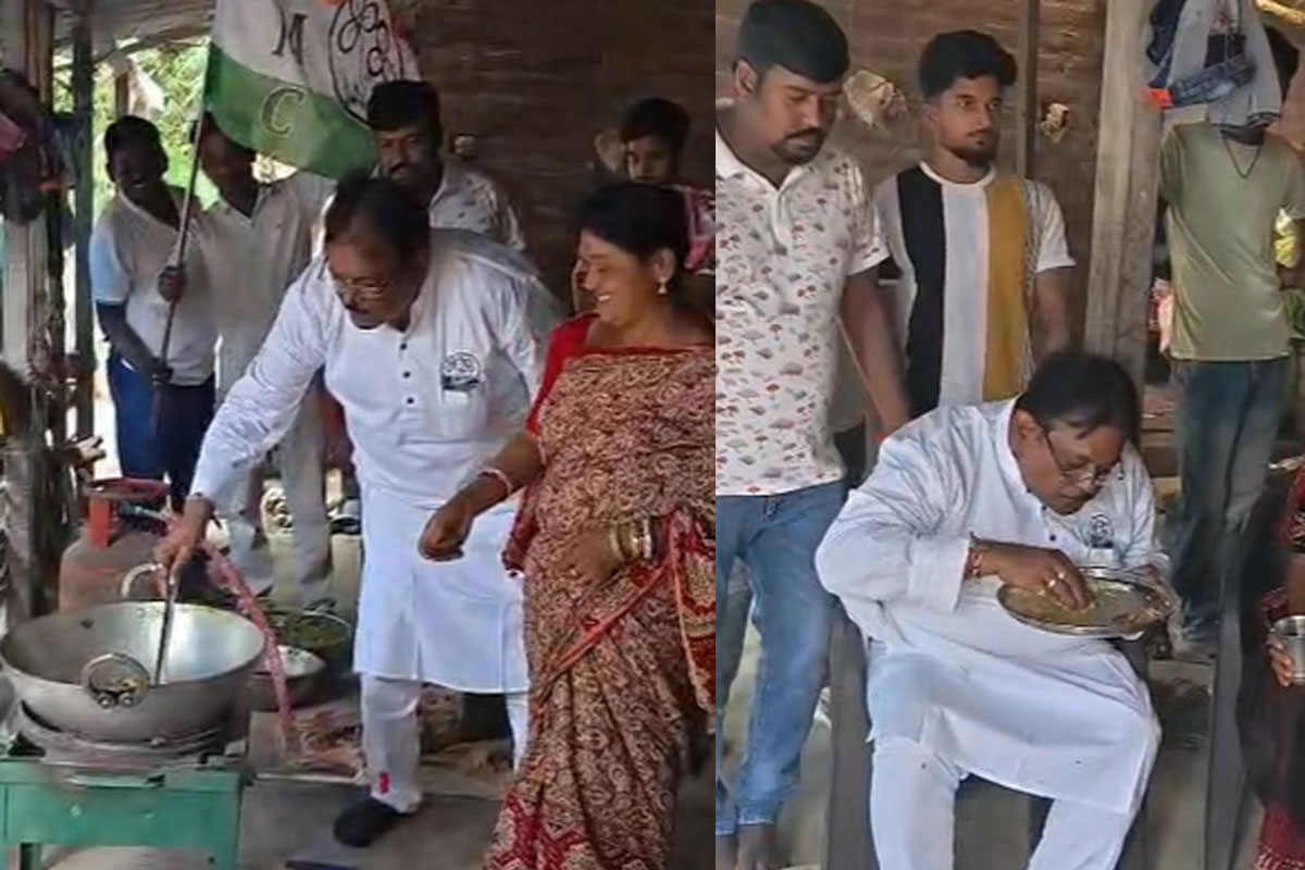 হেঁশেলে ঢুকে রান্না, প্রচারে বেরিয়ে ভোটারের বাড়িতে মাছ-ভাতে মধ্যহ্নভোজ সারলেন তৃণমূলের নির্মল
