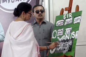 ক্যানভাসে ‘ভ্যানিশ কুমার’, ধরনা মঞ্চে রং-তুলিতে প্রতিবাদ মমতার