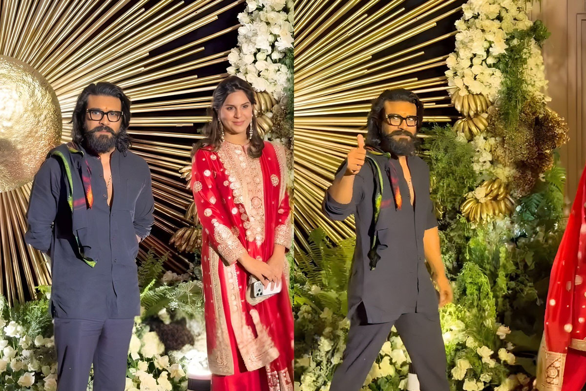 Ram Charan arrives barefoot at Vijay –Rashmika’s reception