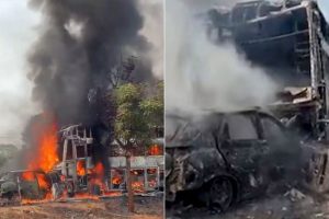 টায়ার ফেটে বাসের সঙ্গে মুখোমুখি ধাক্কা! কর্নাটকে মর্মান্তিক দুর্ঘটনায় পুড়ে মৃত শিশু-সহ ৯