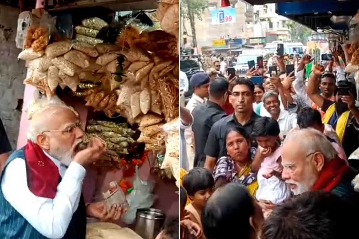 প্রচারের মাঝে চাখলেন ‘বাংলার স্বাদ’, ঝাড়গ্রামে ঝালমুড়ি খেয়ে ও খাইয়ে জনসংযোগ মোদির