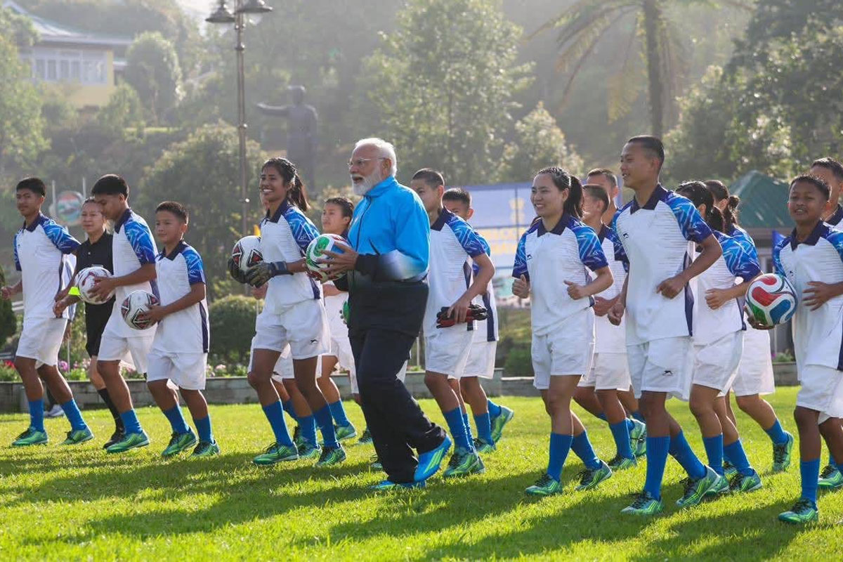 PM Narendra Modi did light warm-up activities before the game