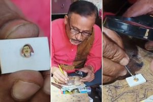 ছোলার ডালের দানায় মুখ্যমন্ত্রী শুভেন্দুর প্রতিকৃতি, নিখুঁত শিল্পকর্মে তাক লাগালেন রানাঘাটের শিল্পী
