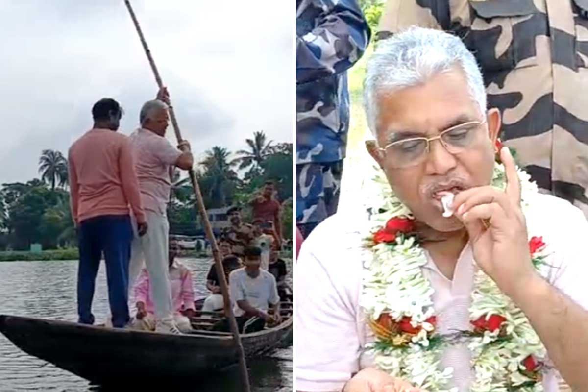 খোশমেজাজে মন্ত্রী দিলীপ, দখলমুক্ত ভেড়িতে বাইলেন নৌকা, ধরা মাছ ভেজে মুড়ি দিয়ে প্রাতঃরাশ