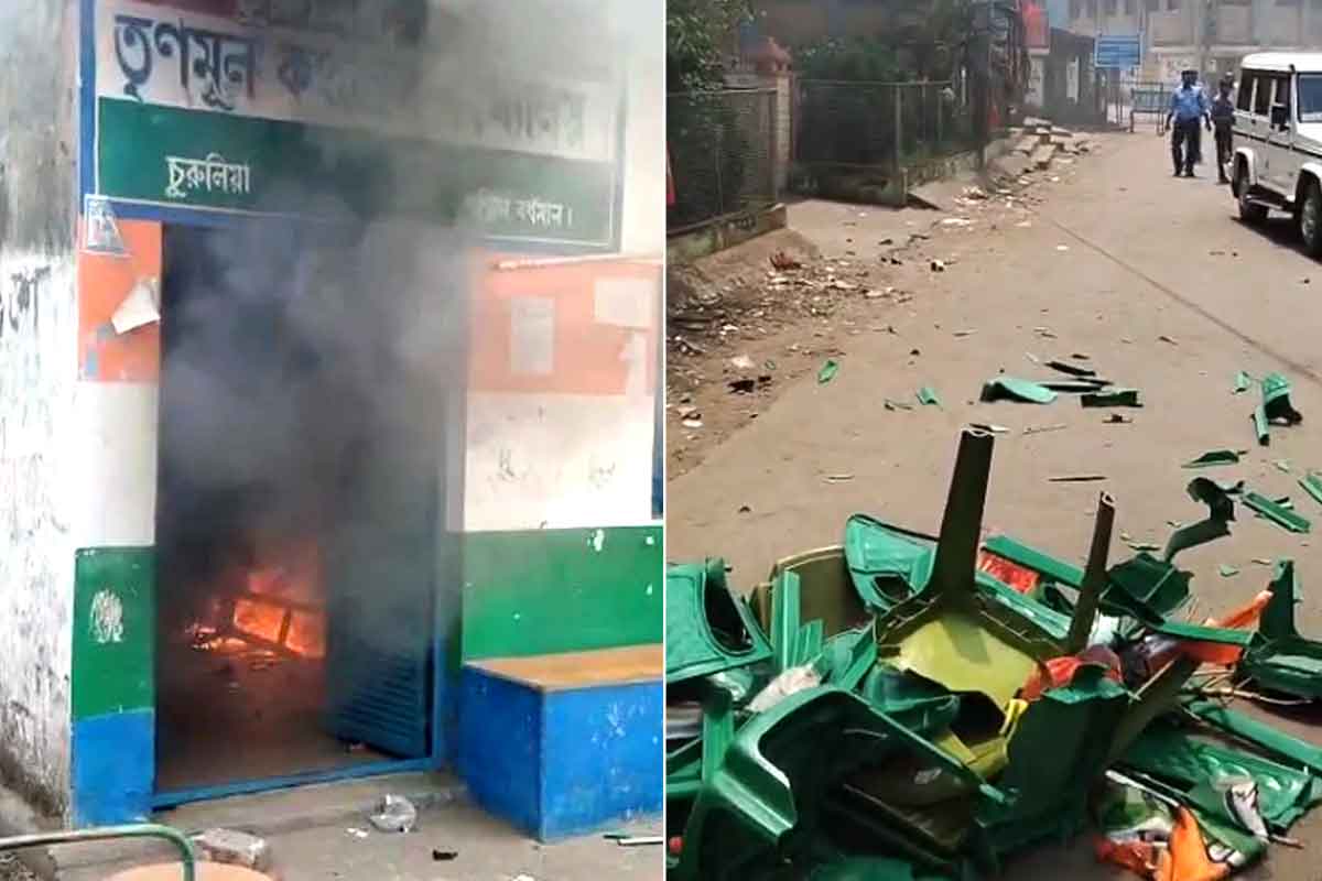 গণনা শেষের আগেই হিংসা! জামুড়িয়ায় তৃণমূল অফিসে আগুন, বিজেপির দিকে অভিযোগ