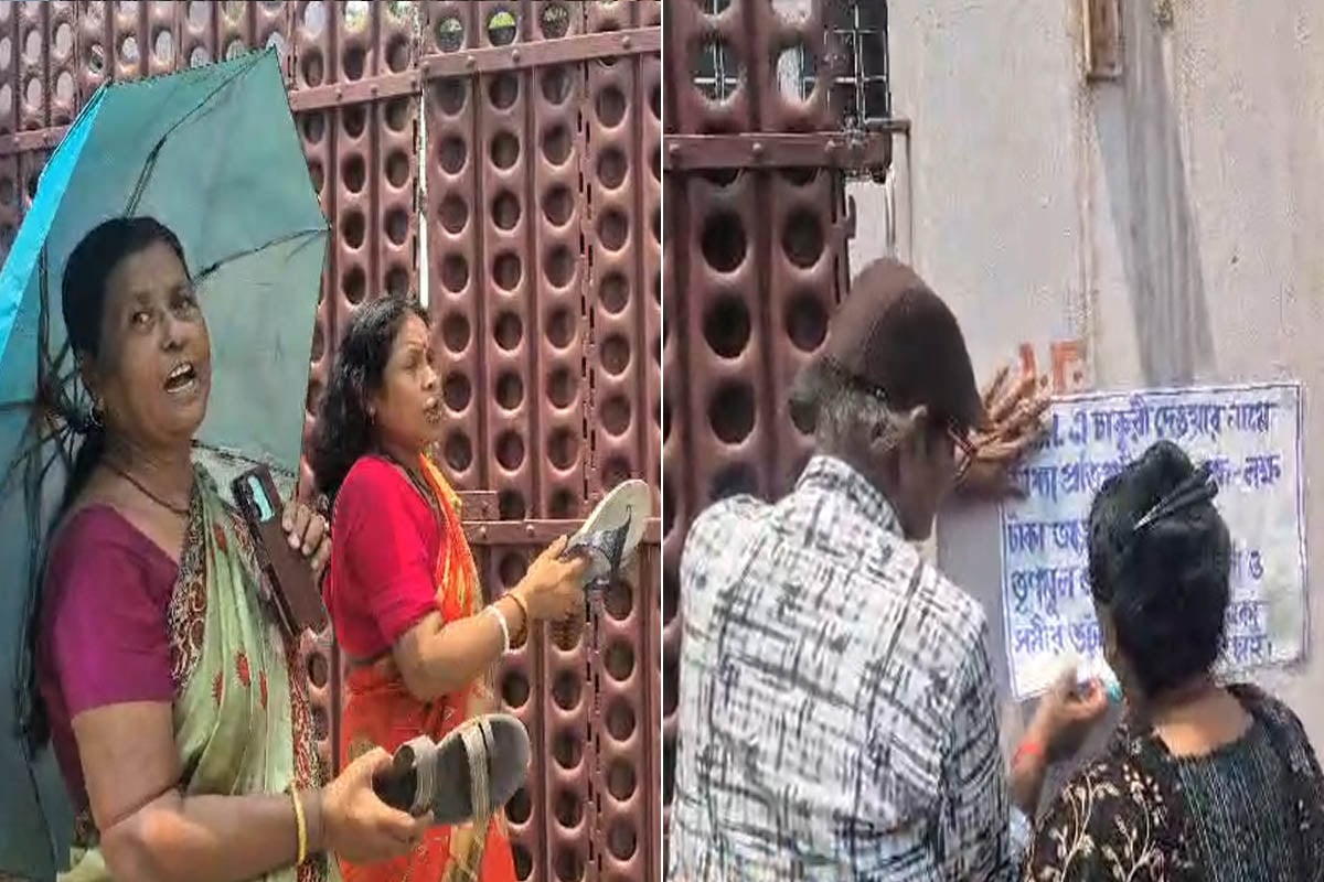 গেট খুললেই জুতোর বাড়ি! প্রতারণার অভিযোগে দুর্গাপুরে তৃণমূলের নেতার বাড়ির সামনে ধরনা