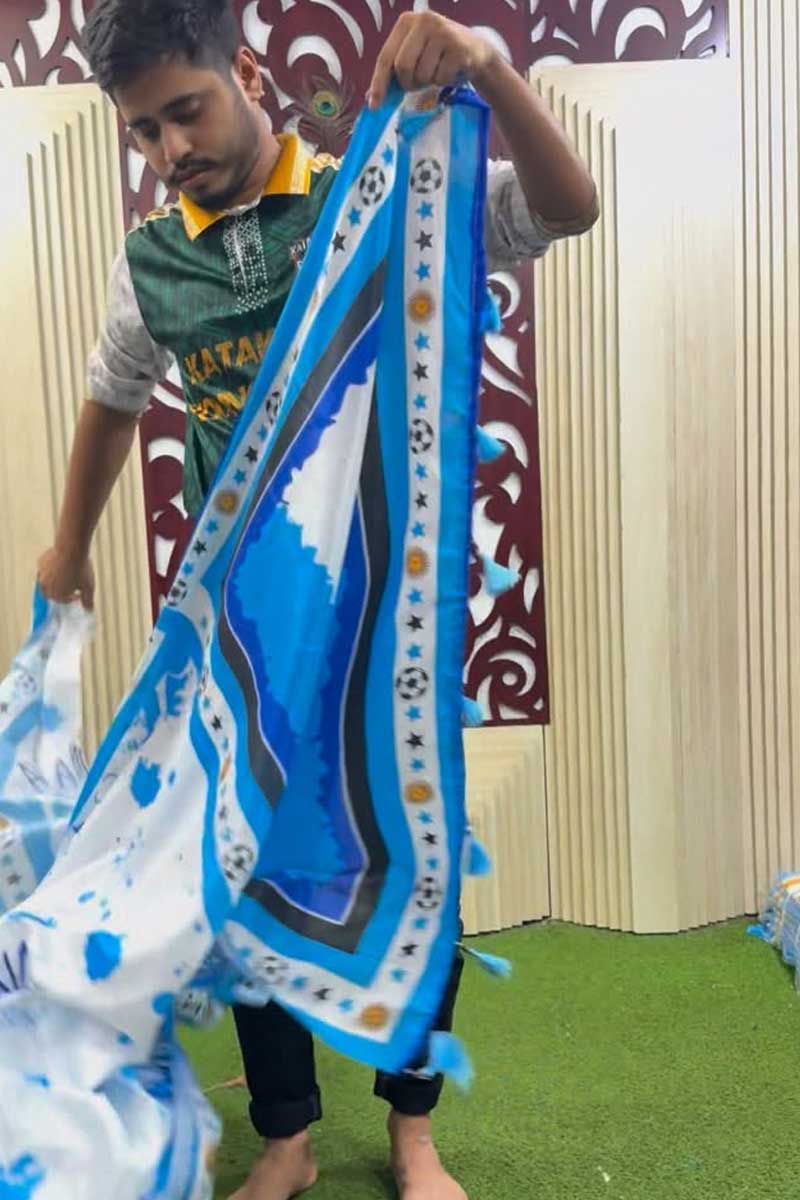 FIFA World Cup 2026: Argentina Saree (Japanese Silk) – price only 550 Rs.