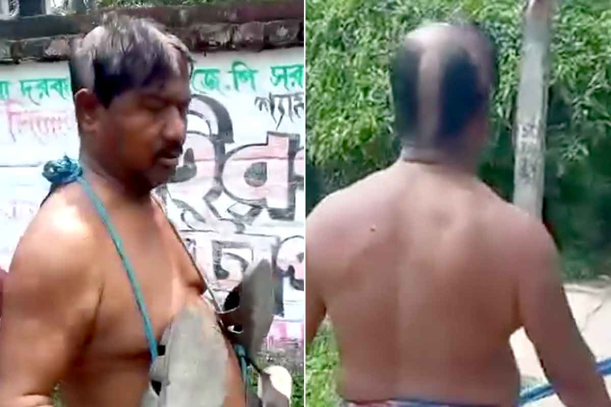 হাওড়ায় তৃণমূল নেতার অর্ধেক মাথা মুড়িয়ে, জুতোর মালা পরিয়ে পাড়া ঘোরালেন এলাকাবাসীরা