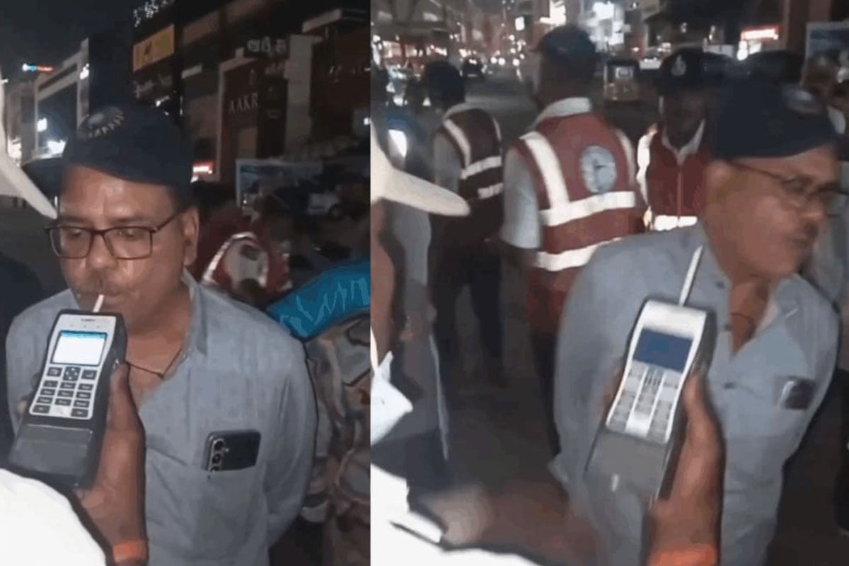 শ্বাস যন্ত্রে কিছুতেই ফুঁ দিতে পারছেন না মদ্যপ! চড় কষালেন পুলিশকর্মী, ভিডিও ঘিরে বিতর্ক
