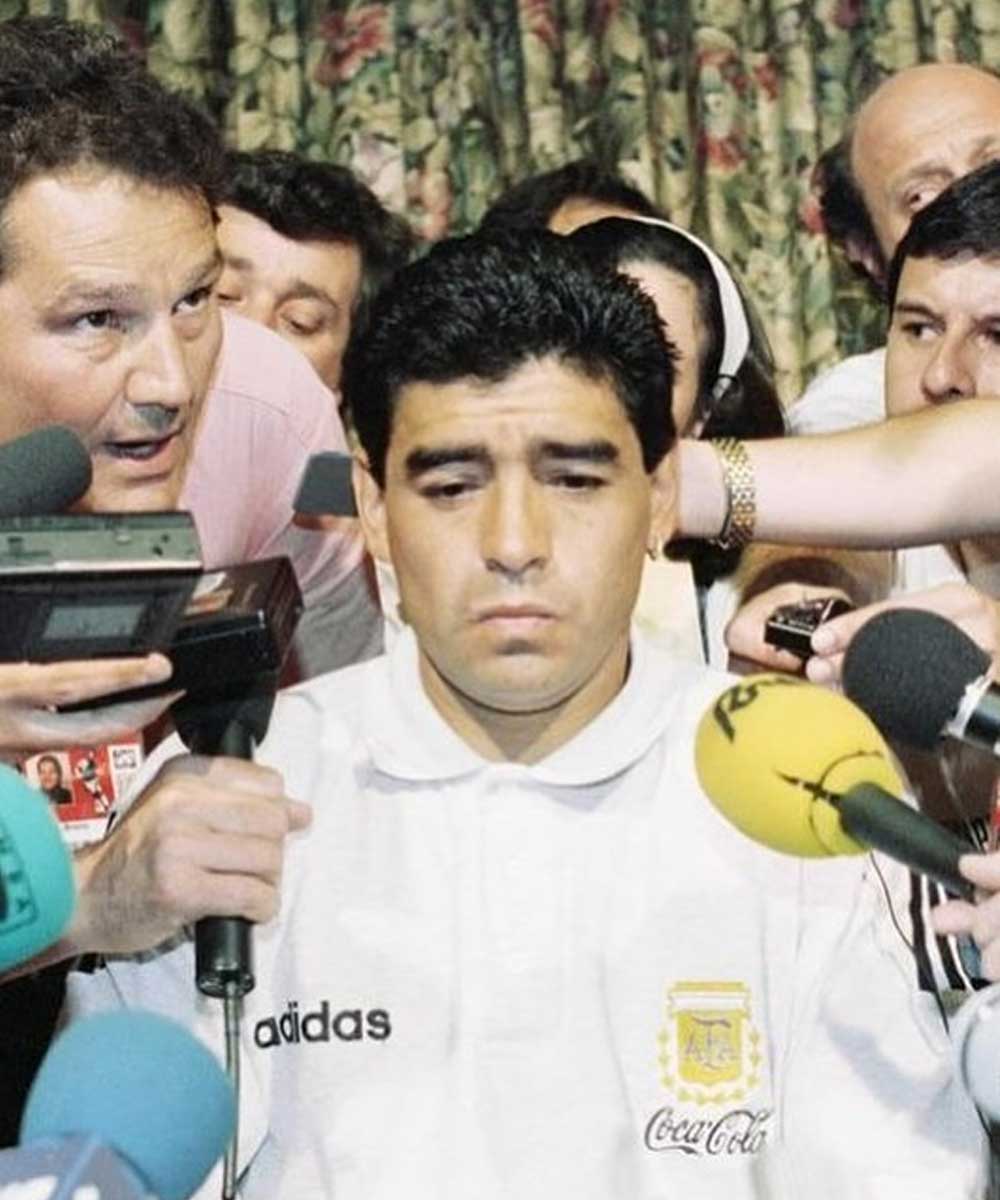 in 1991, Maradona aanded a 15-month ban by FIFA after being accused of possessing and distributing narcotics