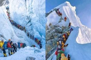 এভারেস্টে ভয়ঙ্কর ভিড়, ‘ট্রাফিক জ্যামে’ বিরক্ত শেরপারা, ৭ হাজার মিটার উঁচুতেও বইছে জলের স্রোত
