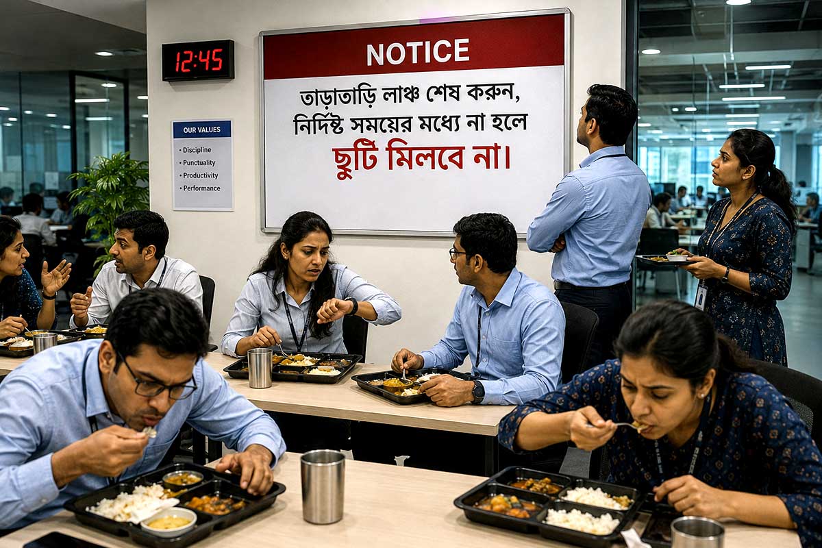 সময়ে লাঞ্চ শেষ না করলে মিলবে না ছুটি! সংস্থার ‘তাড়াতাড়ি খান’ নোটিস ঘিরে বিতর্কের ঝড়