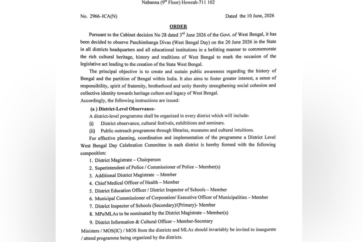 Directive to observe West Bengal Day at district level