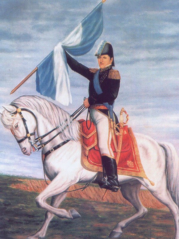 Belgrano, the Argentine independence fighter, holding a blue and white Argentine flag that inspired the Argentina football team’s jersey