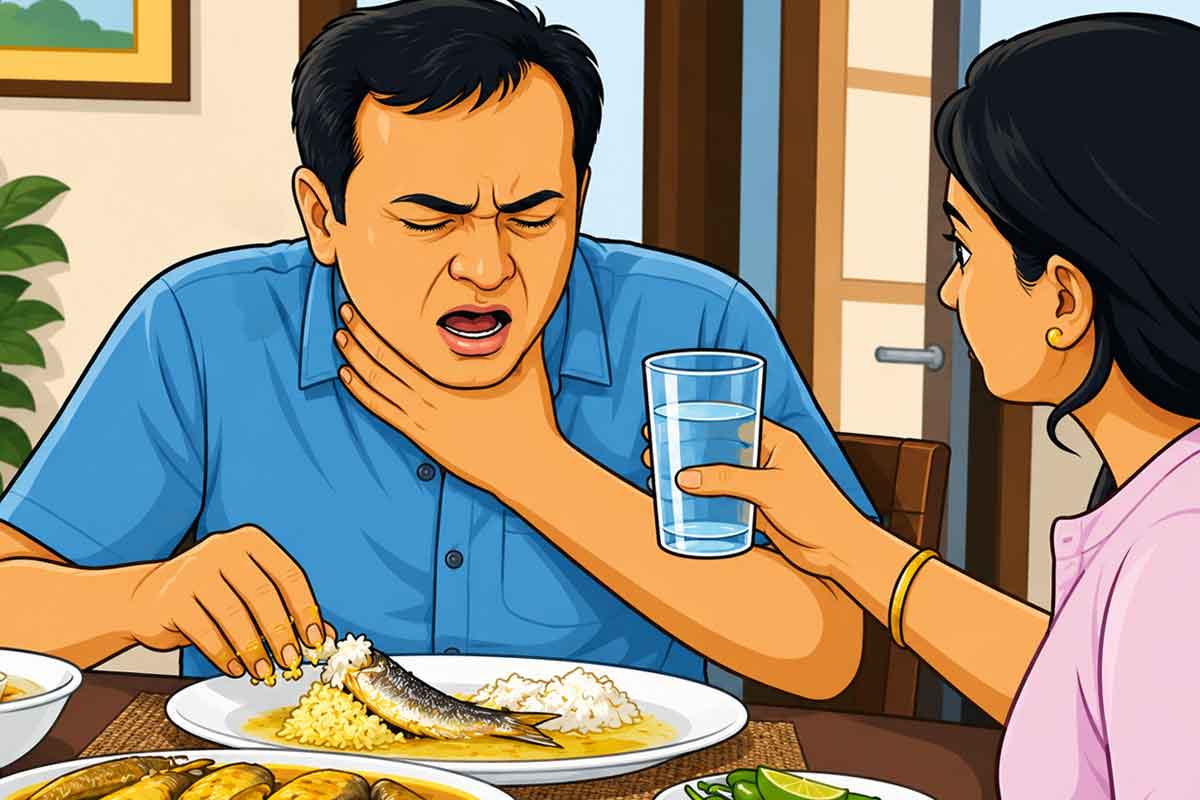 গলায় মাছের কাঁটা ফুটলে প্যানিক নয়, মুশকিল আসান করবে হেঁশেলের এই উপাদান