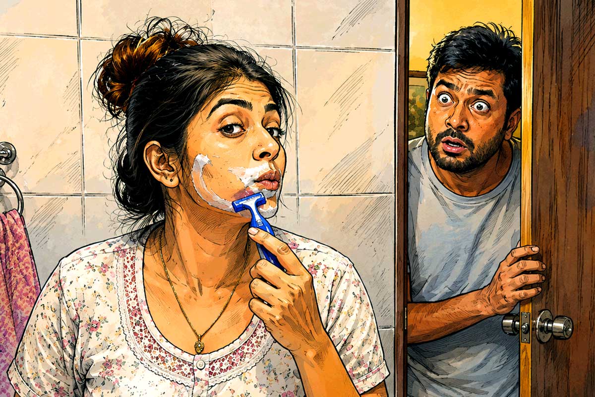 বাথরুমে লুকিয়ে দাড়ি কাটছেন স্ত্রী! ৩ বছর সংসারের পর এ দৃশ্যে স্তম্ভিত স্বামী, তারপর…