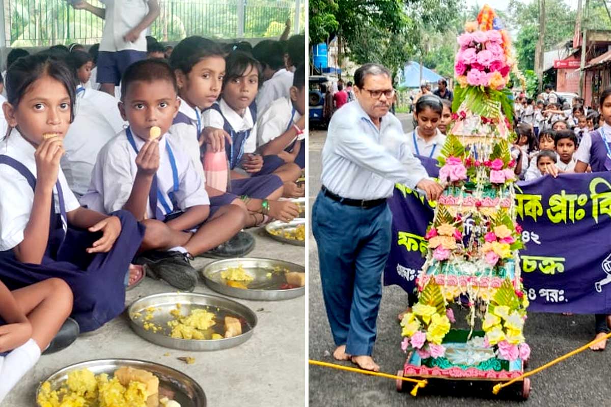 উলটো রথে মিড-ডে মিলে জগন্নাথ দেবের ভোগ, পাতে পোলাও দেখে আহ্লাদে আটখানা খুদেরা