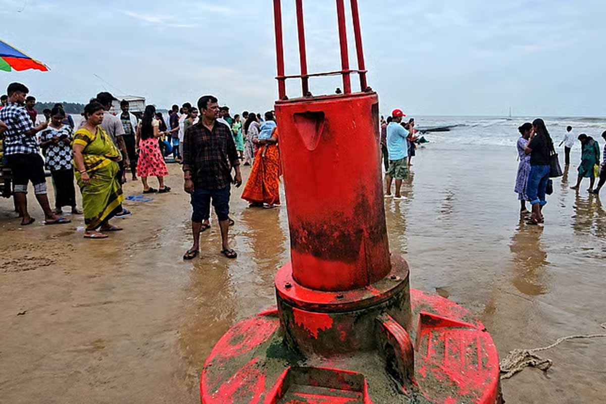 Marine buoy providing navigation signals for safe waterways.