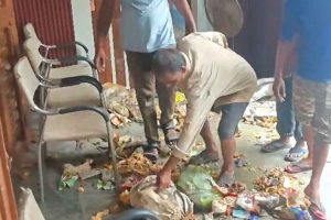 মিলছে না বেতন, পুরভবন-চেয়ারম্যানের ঘরের সামনে আবর্জনা-মরা কুকুর ফেলে বিক্ষোভ সাফাই কর্মীদের