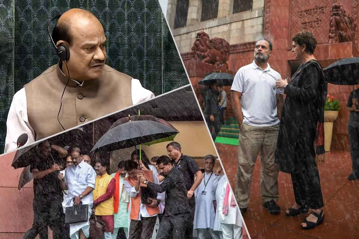 বৃষ্টিতে ঠায় দাঁড়িয়ে রাহুল-প্রিয়াঙ্কা, ছাতা মাথায় অন্য সাংসদরা! দেখেই সংসদের ‘নকশা বদলে’র নির্দেশ স্পিকারের