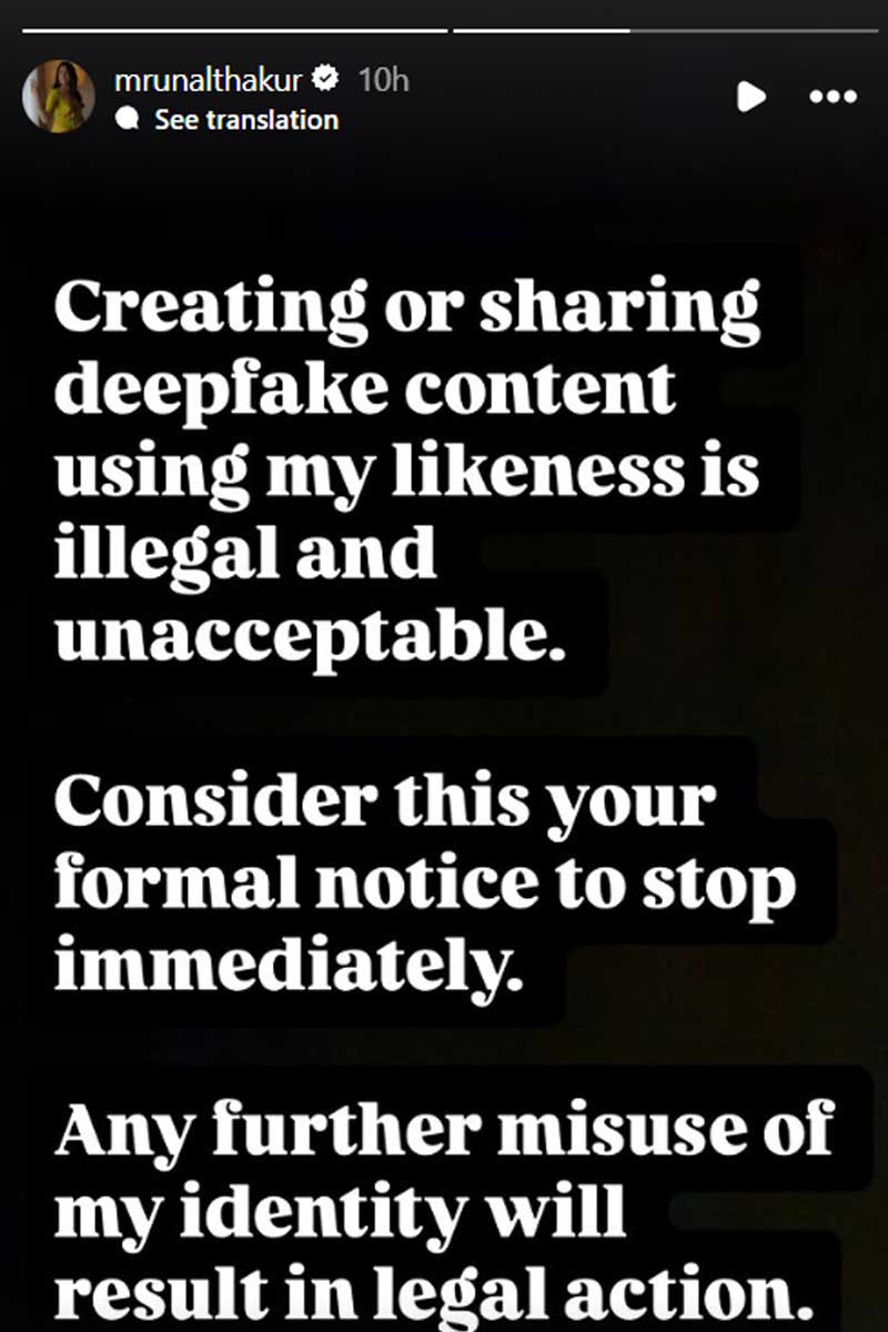 Mrunal Thakur warns of legal action against deepfake videos