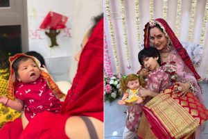 সদ্যোজাতর মঙ্গলে পুজোর আয়োজন, ঠোঁট ফুলিয়ে কান্না পূজার মেয়ের, দেখুন ভিডিও