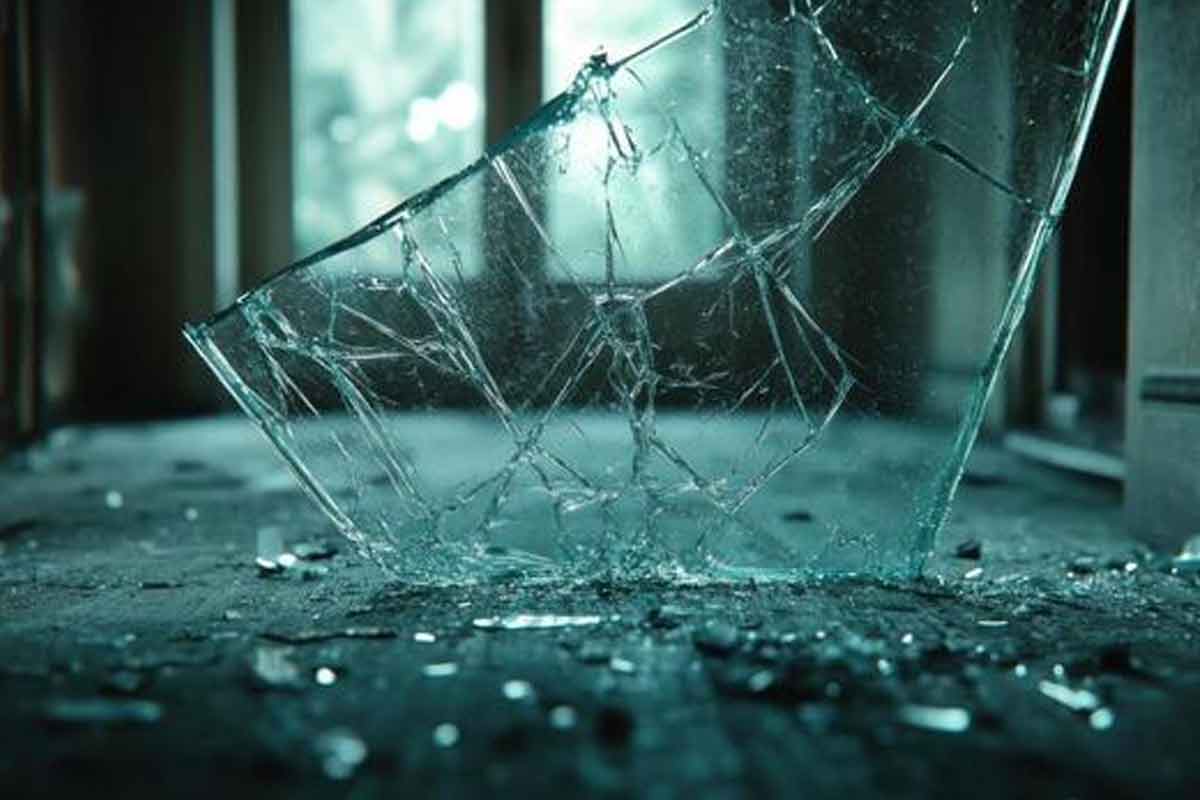 Shattered glass inside a house representing Vastu beliefs and negative energy signs