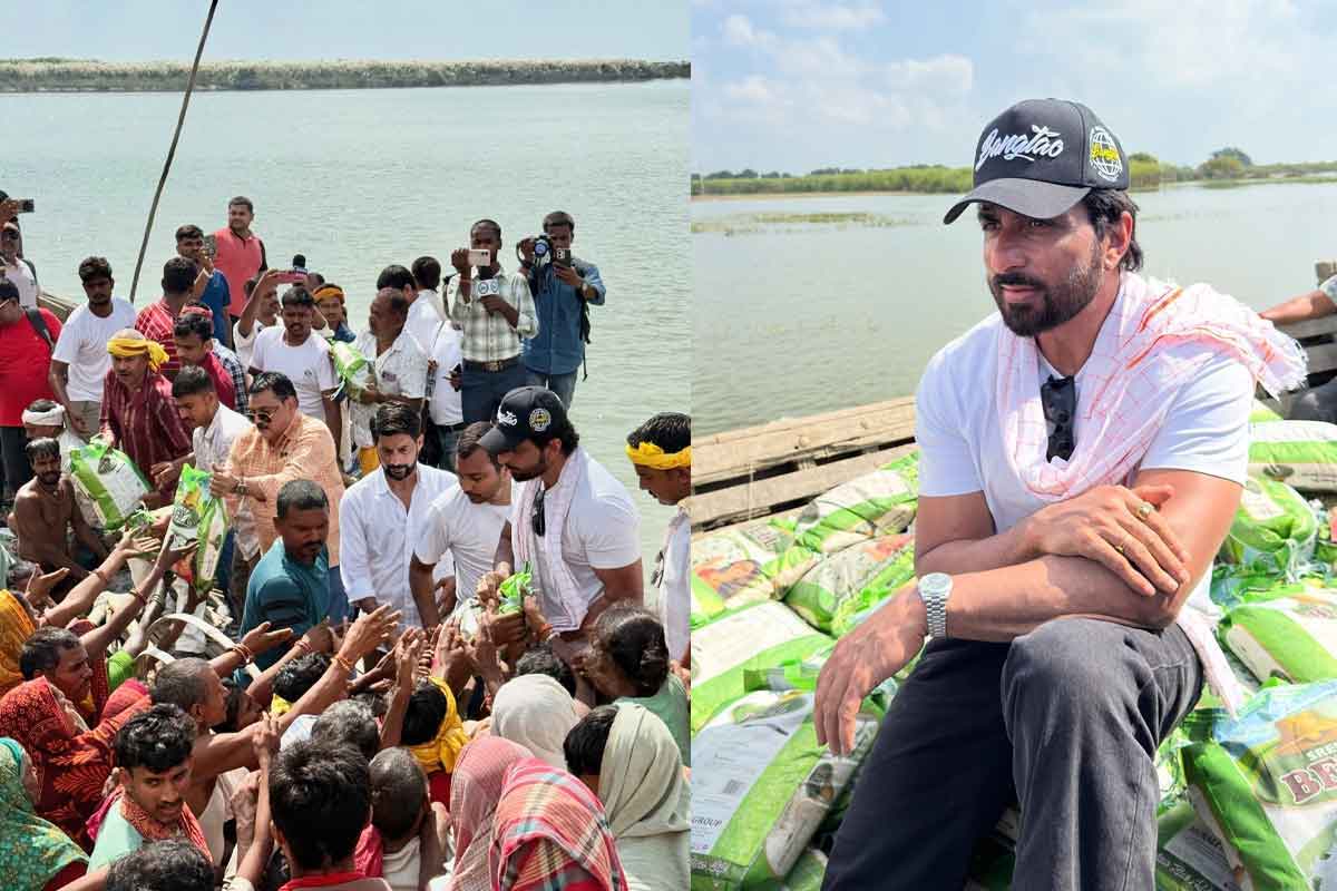 নৌকায় চেপে ত্রাণ বিলি, বিহারের বন্যাদুর্গতদের পাশে ‘মসিহা’ সোনু সুদ